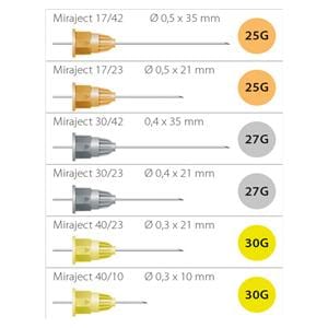 Miraject - Geel - 27G lang, 30 x 42 mm,  0,4 mm, 100 stuks