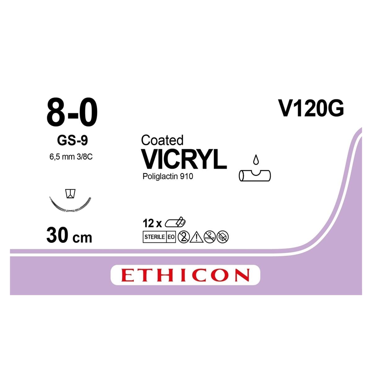 Vicryl - USP 8-0 GS9 30 cm violet V120G, per 12 stuks