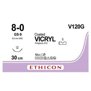 Vicryl - USP 8-0 GS9 30 cm violet V120G, per 12 stuks