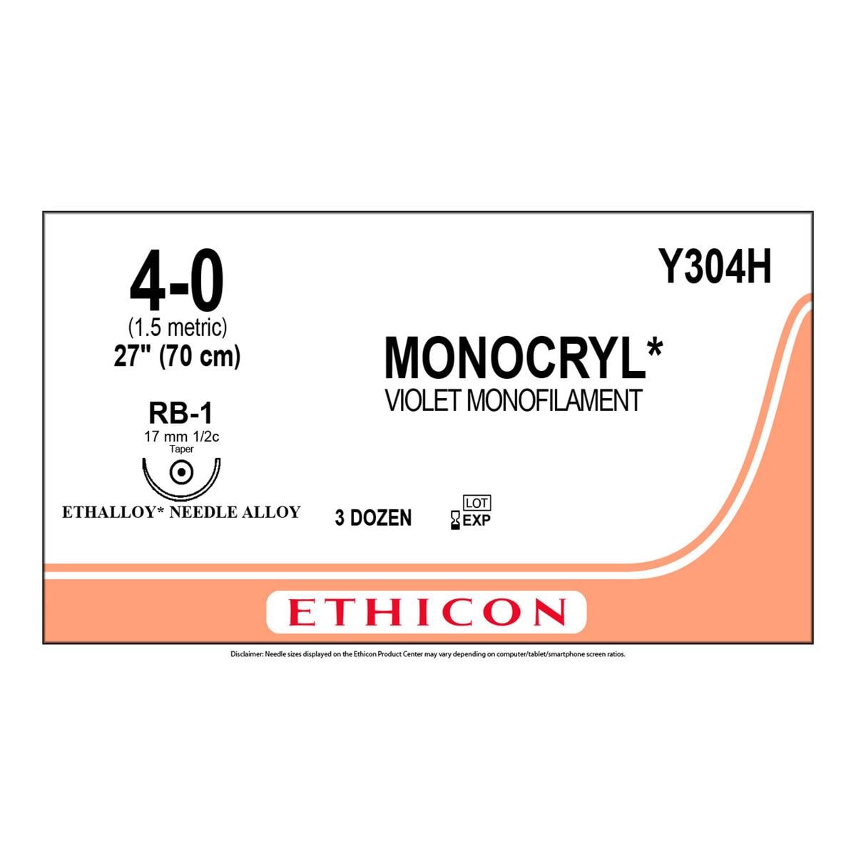Monocryl - USP 4-0 RB1 70 cm kleurloos Y304H, per 36 stuks
