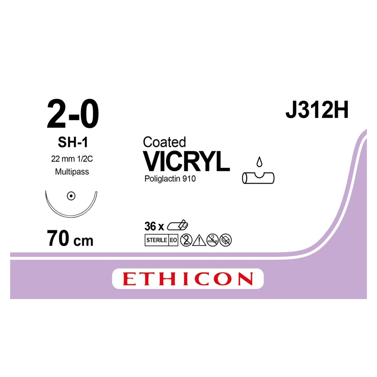 Vicryl - USP 2-0 M3 70 cm violet J312H, per 36 stuks