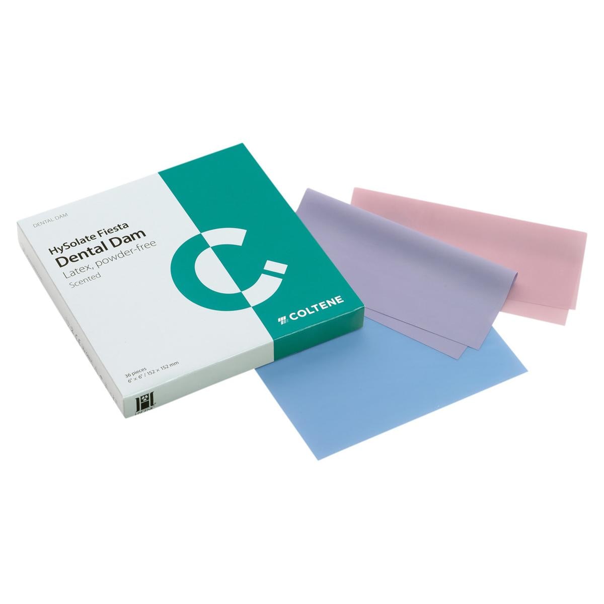 HySolate Fiesta Latex Dental Dam, Assorti (152x152 mm) - Medium, 36 vellen