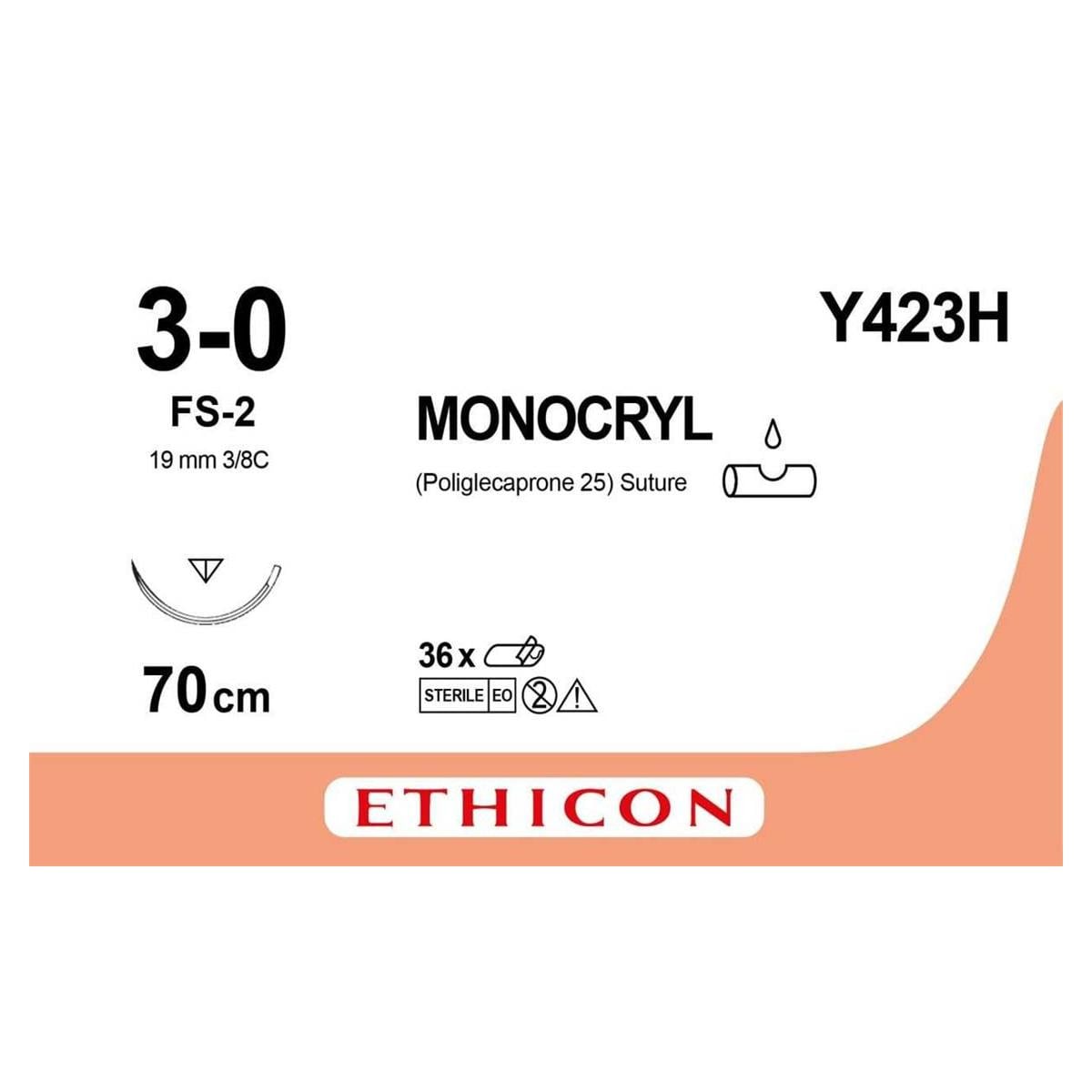 Monocryl - lengte 70cm, 36 stuks 3/0, naald FS-2 - Y423H