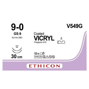 Vicryl - USP 9-0 2xGS9 30 cm violet V549G, per 12 stuks