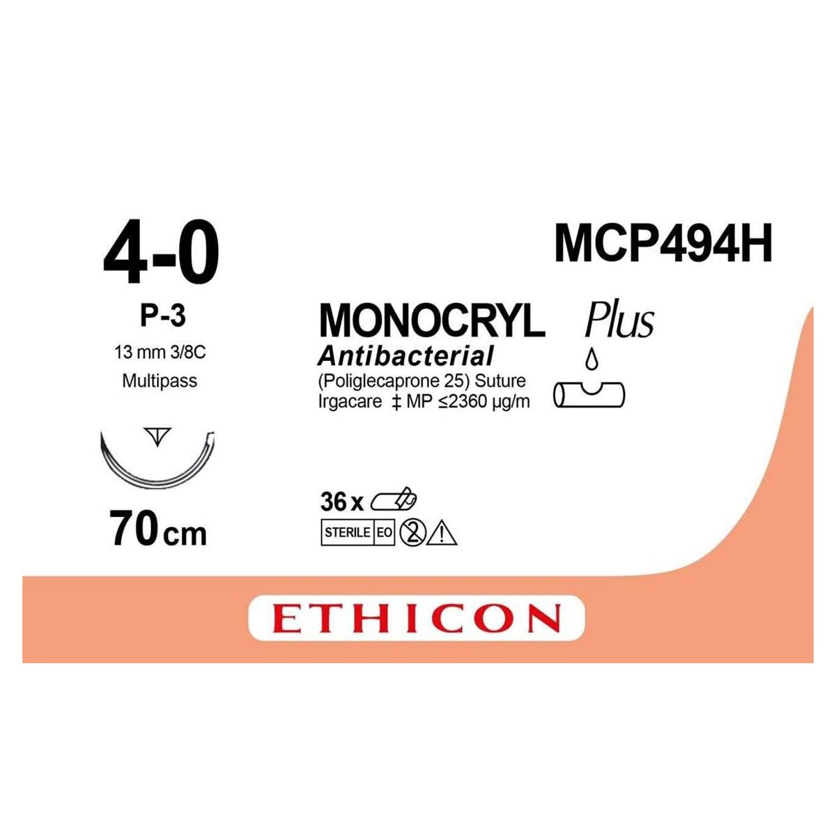 Monocryl - USP 4-0 P3 70 cm kleurloos MCP494H, per 36 stuks