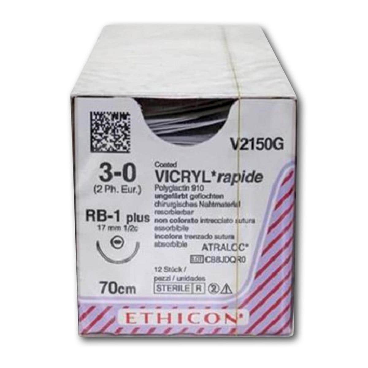 Vicryl Rapide - lengte 70cm, 12 stuks 3/0, naald RB-1 - V2150G