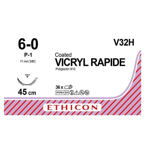 Vicryl - USP 6-0 P1 45 cm violet V32H, per 36 stuks