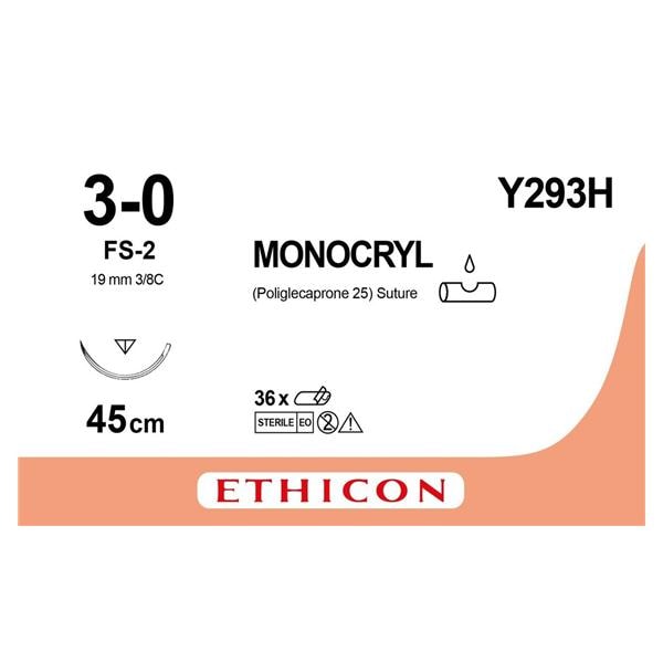 Monocryl - USP 3-0 FS2 45 cm kleurloos Y293H, per 36 stuks