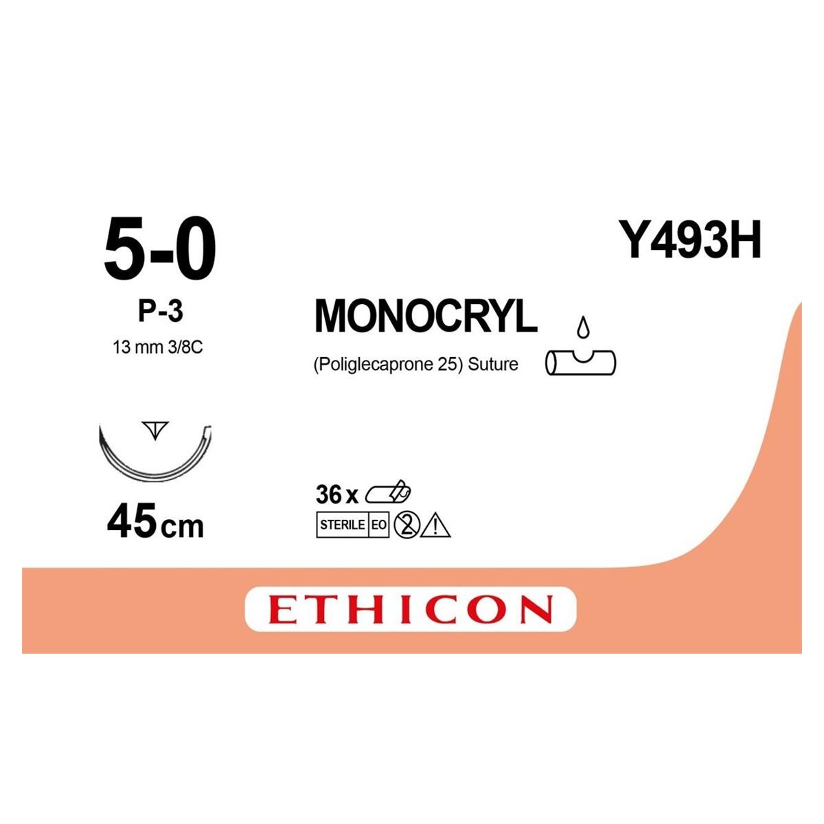 Monocryl - USP 5-0 P3 45 cm kleurloos Y493H, per 36 stuks