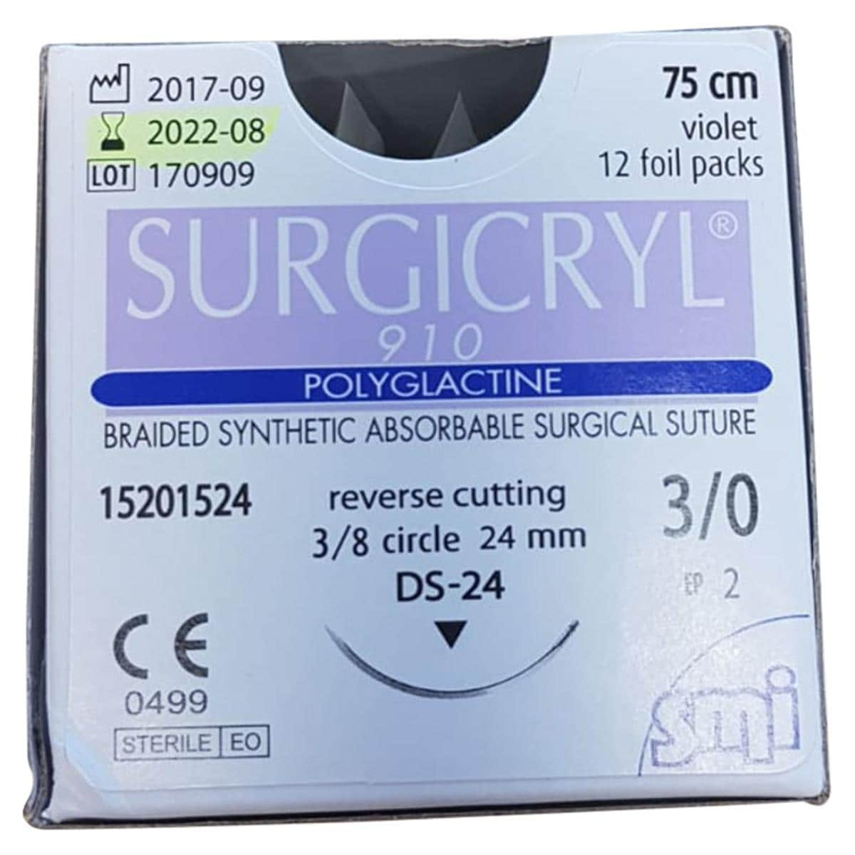 Surgicryl 910 - USP 3/0 DS24 75cm per 12 stuks