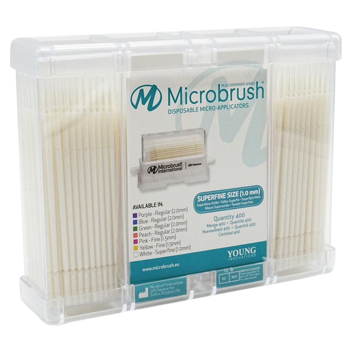 Microbrush Plus navulling voor Dispenser - Superfine (1,0 mm) wit, 4x 100 stuks