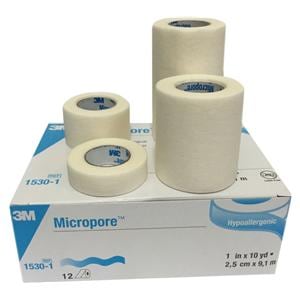 Micropore - 2,5cm x 9,1 m, 12 stuks, lichte huidskleur, in dispenser