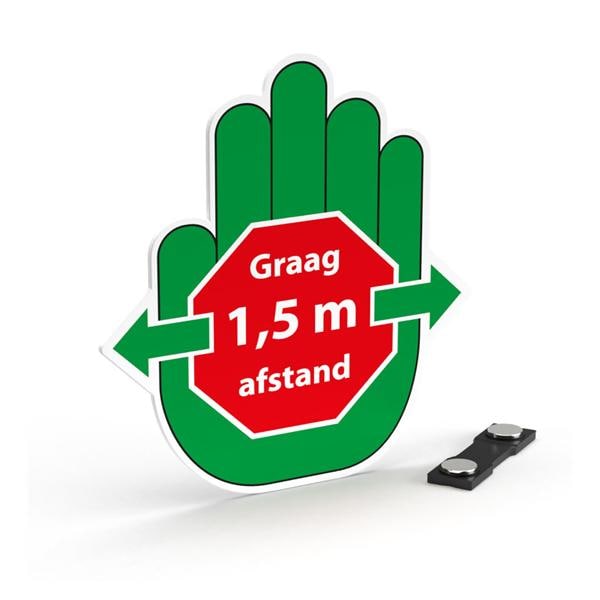 1,5 meter badges - button groene hand, 62x70mm