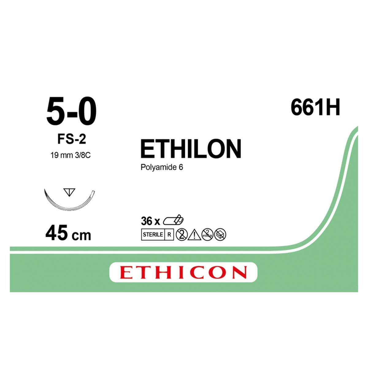 Ethilon - Lengte 45cm zwart, 36 stuks 5-0, naald FS-2 - 661H