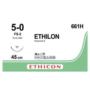 Ethilon - Lengte 45cm zwart, 36 stuks 5-0, naald FS-2 - 661H